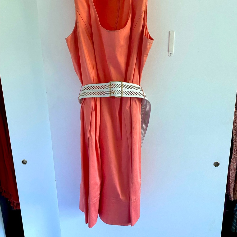 Tangerine colored dress from Calvin Klein with belt